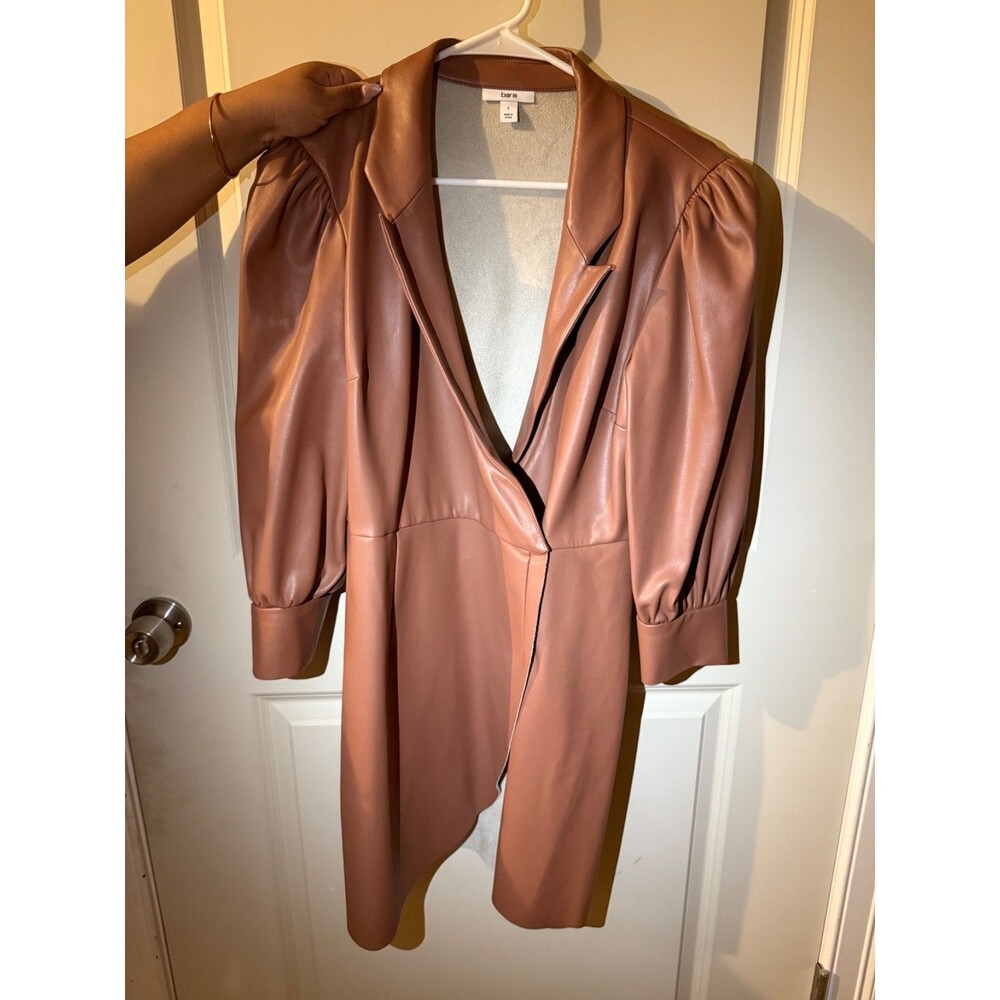 Bar III Women's Light Brown Faux-Leather Draped Open Front Flyaway Jacket Size L